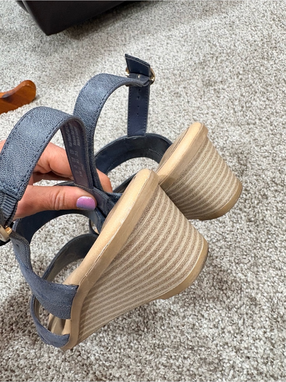 Dr Scholl’s Grace Women's Suede Strappy Wedge Sandal - Gray Blue - Picture 9 of 12